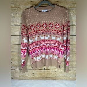 Charter Club Tan Scottie Dog Embellished Sweater Womens Size M Hearts Red Pink